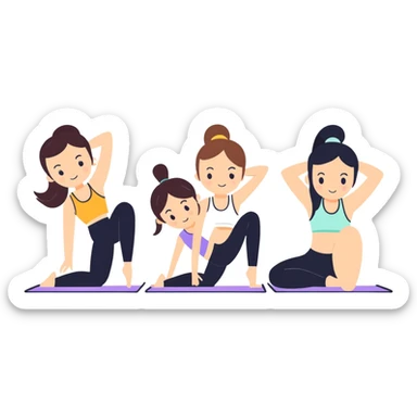 Pilates princesses all in cute workout sets (2 white girls, 1 Mexican, and 1 black) sticker