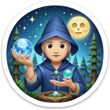 forest alchemist polishing the moon like crystal orb sticker
