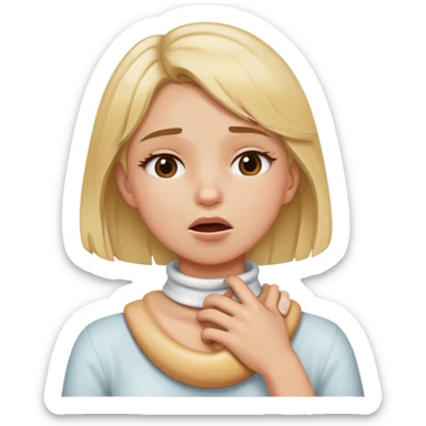 Girl with blonde highlights holding neck while choking  sticker