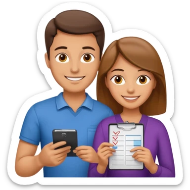 husband and wife avatars looking at the check list sticker