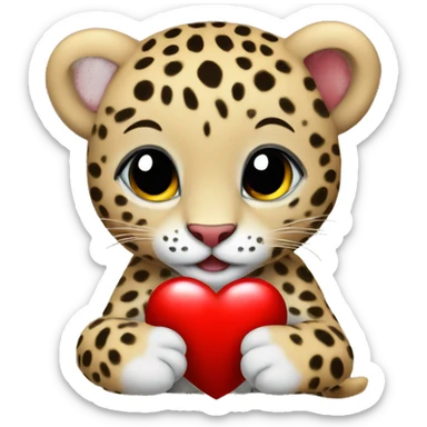 Baby leopard holding a red heart  sticker