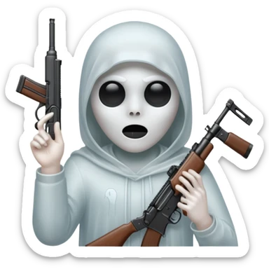 Fantasmas con un fusil y haciendo haciendo en en forma de V con los dedos sticker
