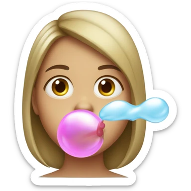 girl make a bubble with a chewing gum sticker