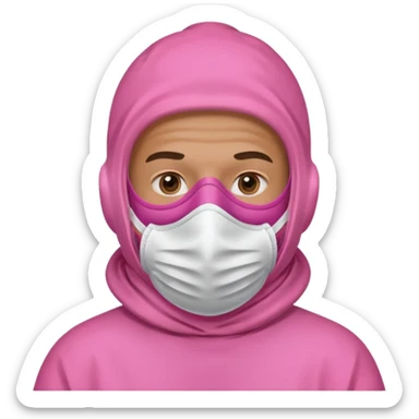man in pink protection clothes with full-faced pink mask covered whole face sticker