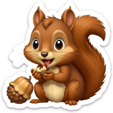 Long toothed squirrel swallows acorn, panicked sticker