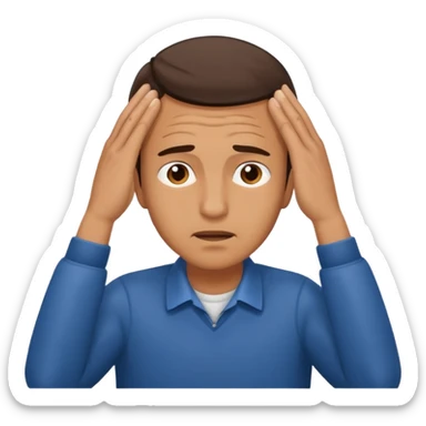 An overwhelmed man touching his forehead with his hands sticker