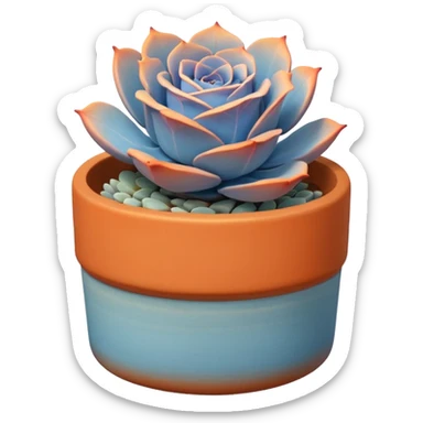 A ceramic pot in a pastel orange color, shaped like a cylinder, the pot is short and contains an Echeveria Blue Rose plant. sticker