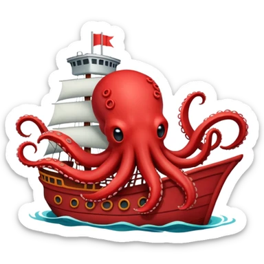 cute red kraken on a ship sticker