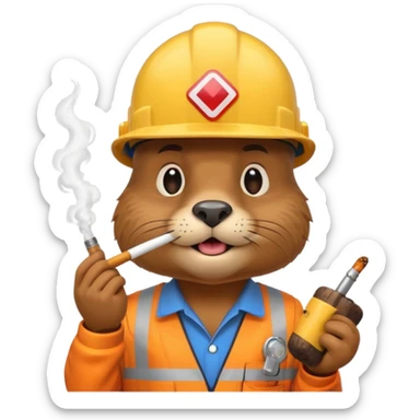 beaver smoking wearing a hard hat emojis funny sticker
