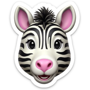 Cinematic Comical Zebra Portrait Emoji, Head tilted dramatically with an exaggeratedly amused expression, featuring a striking, glossy striped Fur with bold contrasts and wide, expressive eyes filled with playful disbelief, Simplified yet hilariously expressive features, highly detailed, glowing with a slightly sassy glow, high shine, dramatic yet playful, stylized with an air of cheeky savannah mischief, bright and endearing, soft glowing outline, capturing the essence of a spirited and over-the-top zebra, so meme-worthy it feels like it could prance its way into internet fame instantly! sticker