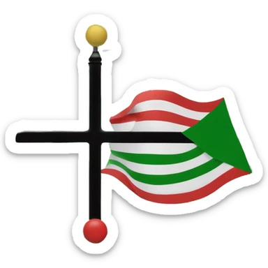 A flag with 3 horizental lane top of them is red middle of them is white and downer lane is black in center of white part draw a green star in green circle sticker