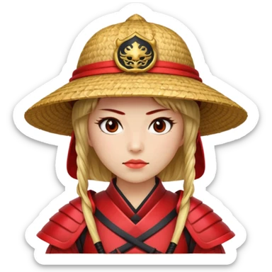 Samurai with straw hat, Warrior in red samurai armor, female, sticker