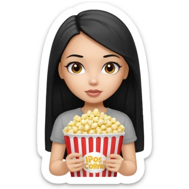 a pretty bratz dusky girl with long straight hair with popcorn nd wearing a grey tshirt sticker