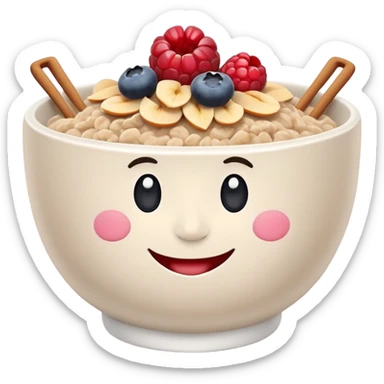 Breakfast bowl with a face on the bowl and arms and legs ready for gym sticker