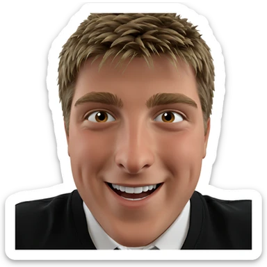 smiling boy in white shirt sticker