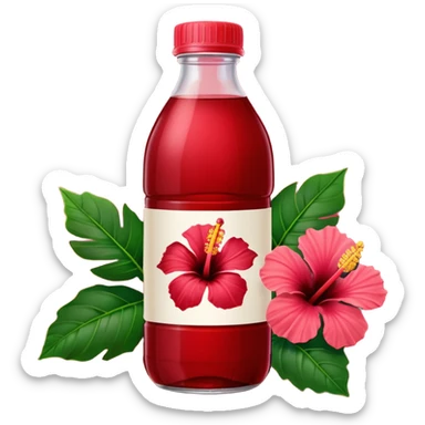 sobolo emoji (Ghanaian frink) in a plastic bottle and make the juice dark red  but a hibiscus on it and  write sobolo on it sticker