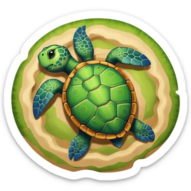 turtle on sandy beach, top-down view, apple emoji style, alternate version sticker
