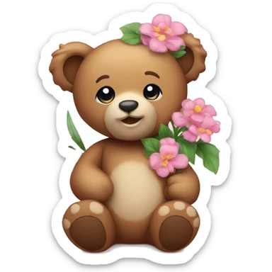 Cute teddy bear with flowers  sticker