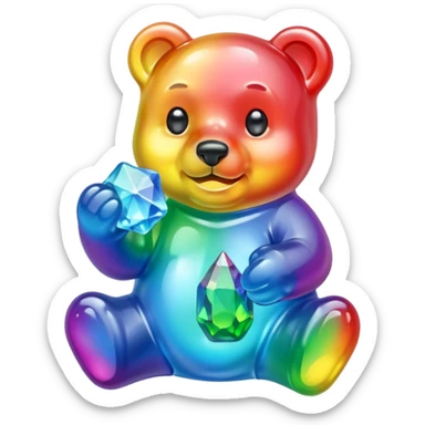 Rainbow Gummybear holding a crystal sticker
