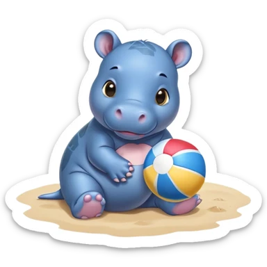 Blue baby pygmy Hippo with beach ball sticker