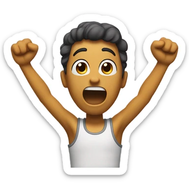  A dynamic pose with arms raised, a wide-eyed expression, and a slight open mouth. sticker