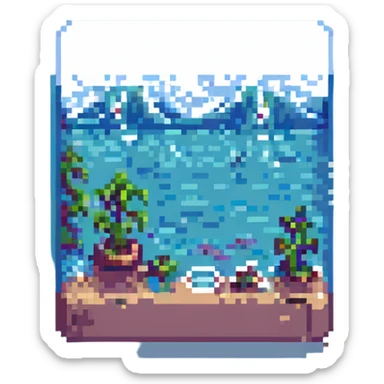 sea with retro video game pixel art style, simple waves, classic 8-bit look sticker