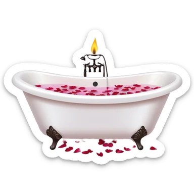 A white bathtub with warm water, with flower petals and scented candles, romantic lush warm colors sticker