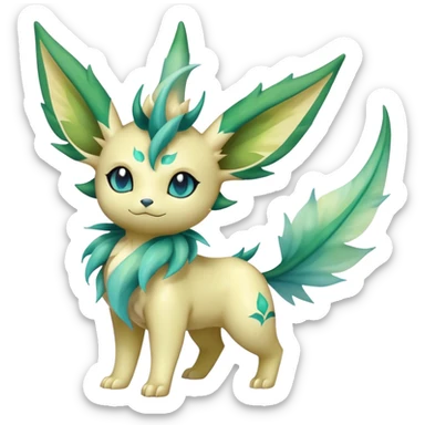 Shiny Cool Sparkly Cute Ethereal Leafeon-Vaporeon-Fakemon-hybrid-fusion- full body sticker