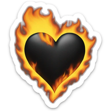 Black heart on fire sticker