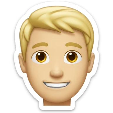 White Guy with small gap between his front teeth and a small white patch of hair on the left side near his ear.  sticker