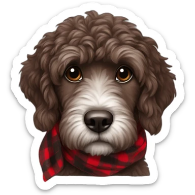 Black Chocolate brown colored doodle with a red and black flannel hankerchief sticker