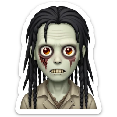 make a zombie boy emoji (headshot only) that has long black dreadlocks  and some facial scars sticker