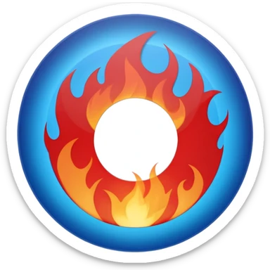 A minimalist CD disc with a subtle fire design, blue and red flames, with a circle in the middle and a hole in the center sticker