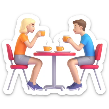 boy and girl sitting at a table sipping coffee sticker