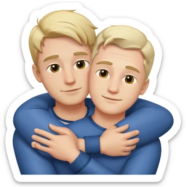 Dos personas hombres abrazandose (ambos blancos), el punto de vista es desde adelante. sticker