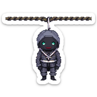 A pixel art character wrapped up in rope like a mummy, looking silly with just eyes visible sticker