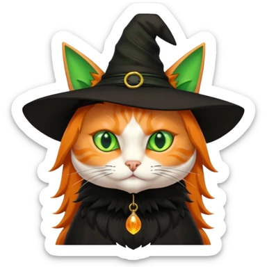 orange witch cat with green eyes sticker