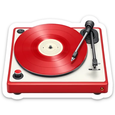 Generate a high-quality 3D cartoon-style emoji of a red LP record placed inside a white LP turntable, realistic shading, smooth gradient colors, rounded and cute appearance, simple white background, high-resolution. sticker