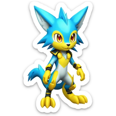 Shiny Colorful Anthro Edgy Cool Sonic-Zeraora-Renamon-Pokémon-Fakémon with neon markings Full Body Detailed High Quality  sticker