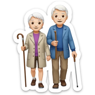 Old person with a cane and a young person walking  sticker