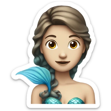 white mermaid with blue tail and brown hair sticker