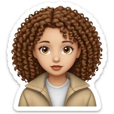 girl with very curly brown hair, light skin, brown eyes, wearing street style clothing sticker