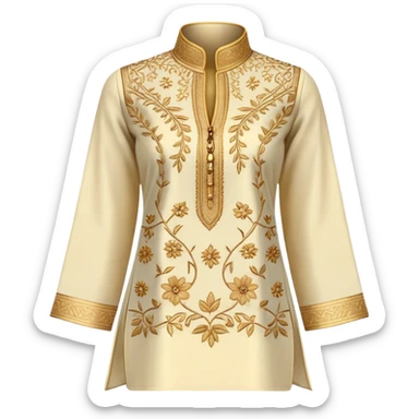 Women's kurti with high collar and golden thread embroidery sticker