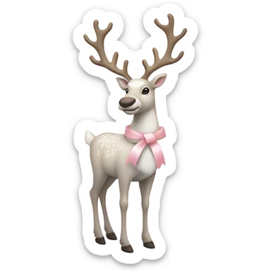 white realistic reindeer full body decorated with pale pink ribbon sticker