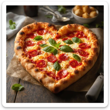 heart-shaped pizza, professional photography style sticker