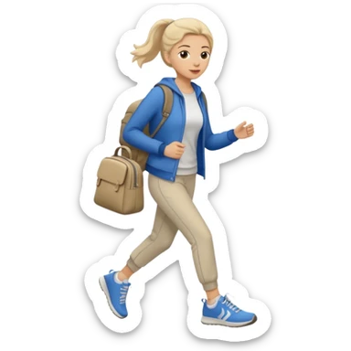 iOS emoji style - a woman in casual clothes and wearing trainers. Walking quickly. She does not have a bag or backpack.

 sticker