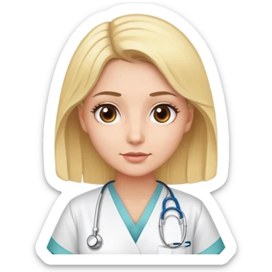 Blonde model with brown eyes, hospital gown sticker