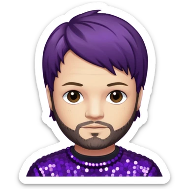 Bam Margera from Jackass with dark brown hair, dark purple sequin outfit sticker