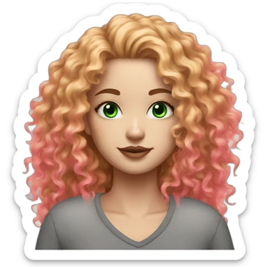 two neon colors Dyed curly hair white Girl with a cat sticker