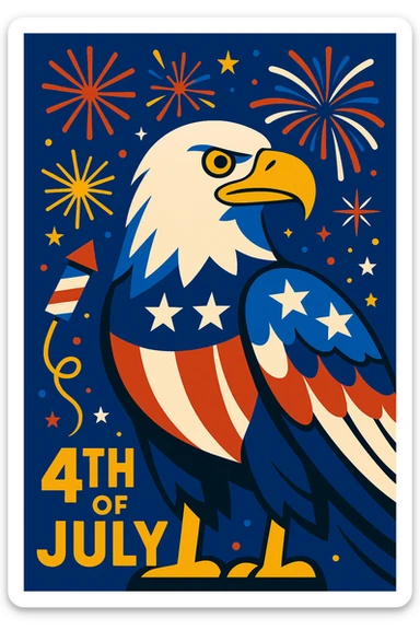 bald eagle with fireworks, patriotic, 4th of July, bold colors sticker